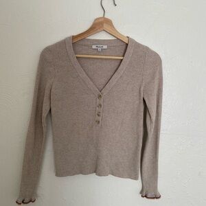 Madewell Ribbed Buttoned Long Sleeve Top - Beige